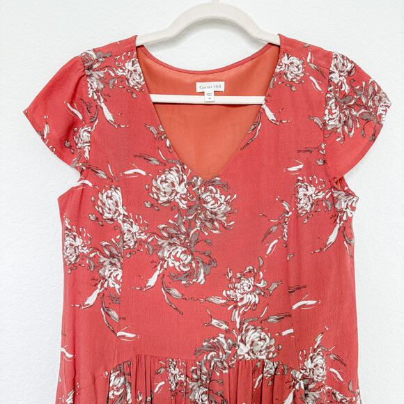 Garnet Hill Womens Dress Sz 6 Rust Floral V-Neck Cap Sleeve Tiered‎ Boho Cottage - Picture 2 of 7